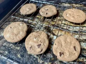 small batch chocolate chip cookies cooling on rack