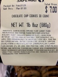 ingredients in store-bought chocolate chip cookies