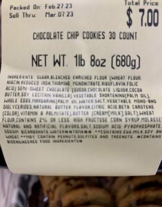 Ingredients in store-bought chocolate chip cookies 