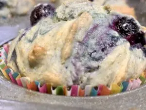 blueberry muffin in baking tin